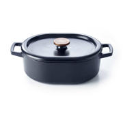 thumbnail: Alva Braadpan met deksel - Dutch Oven Ovaal Nori 31 x 21 cm + Gratis Leren Handvaten - geëmailleerde anti-aanbaklaag