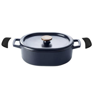 Braadpan met deksel - Dutch Oven Ovaal Nori 31 x 21 cm + Gratis Leren Handvaten - geëmailleerde anti-aanbaklaag