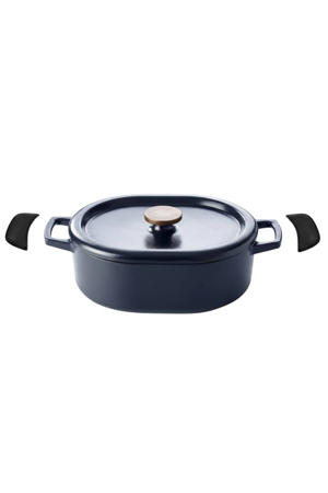 Braadpan met deksel - Dutch Oven Ovaal Nori 31 x 21 cm + Gratis Leren Handvaten - geëmailleerde anti-aanbaklaag