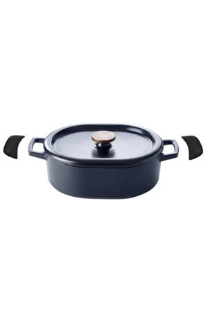 Braadpan met deksel - Dutch Oven Ovaal Nori 31 x 21 cm + Gratis Leren Handvaten - geëmailleerde anti-aanbaklaag