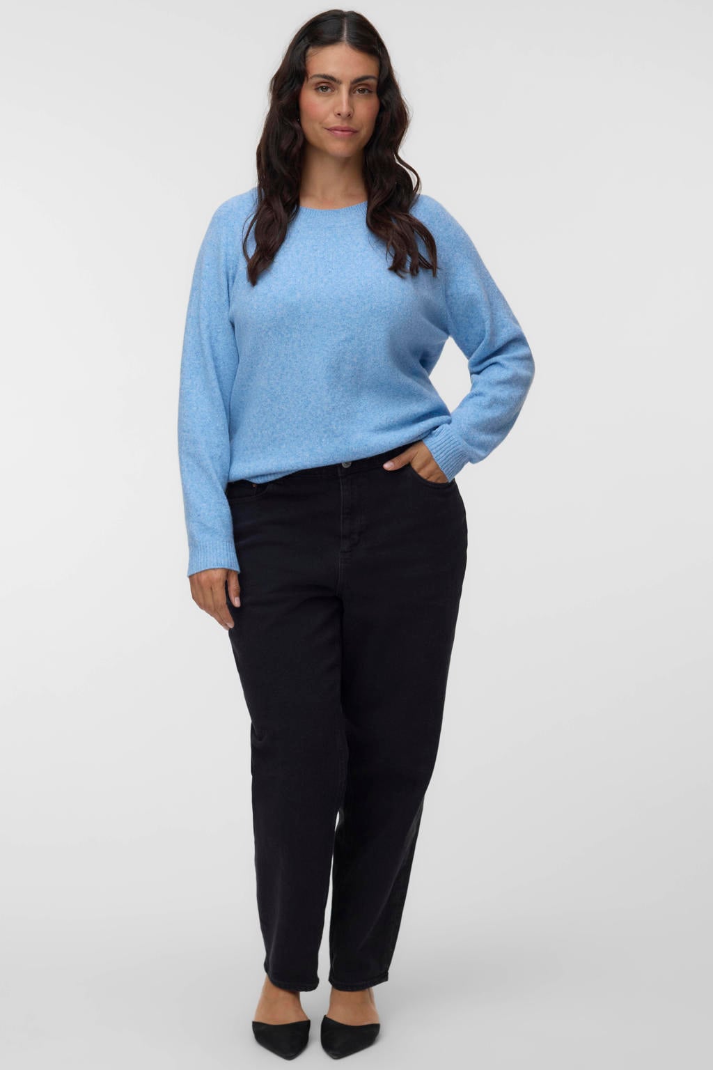 VERO MODA CURVE rechtvallende gebreide trui Plus Size - blauw