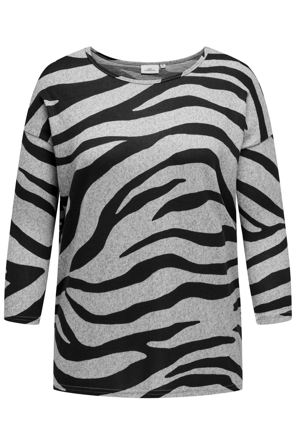 ONLY CARMAKOMA rechtvallende top Plus Size met zebraprint - grijs