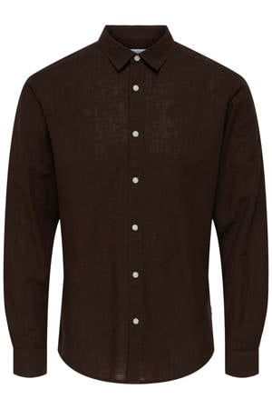 slim casual overhemd met linnen bruin