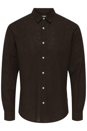slim casual overhemd met linnen bruin