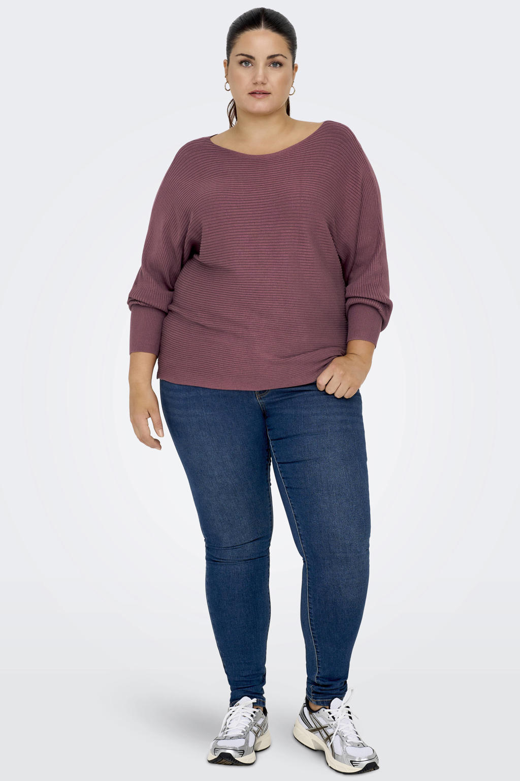 Oudroze dames ONLY CARMAKOMA oversized gebreide trui Plus Size van viscose met effen en lange mouwen