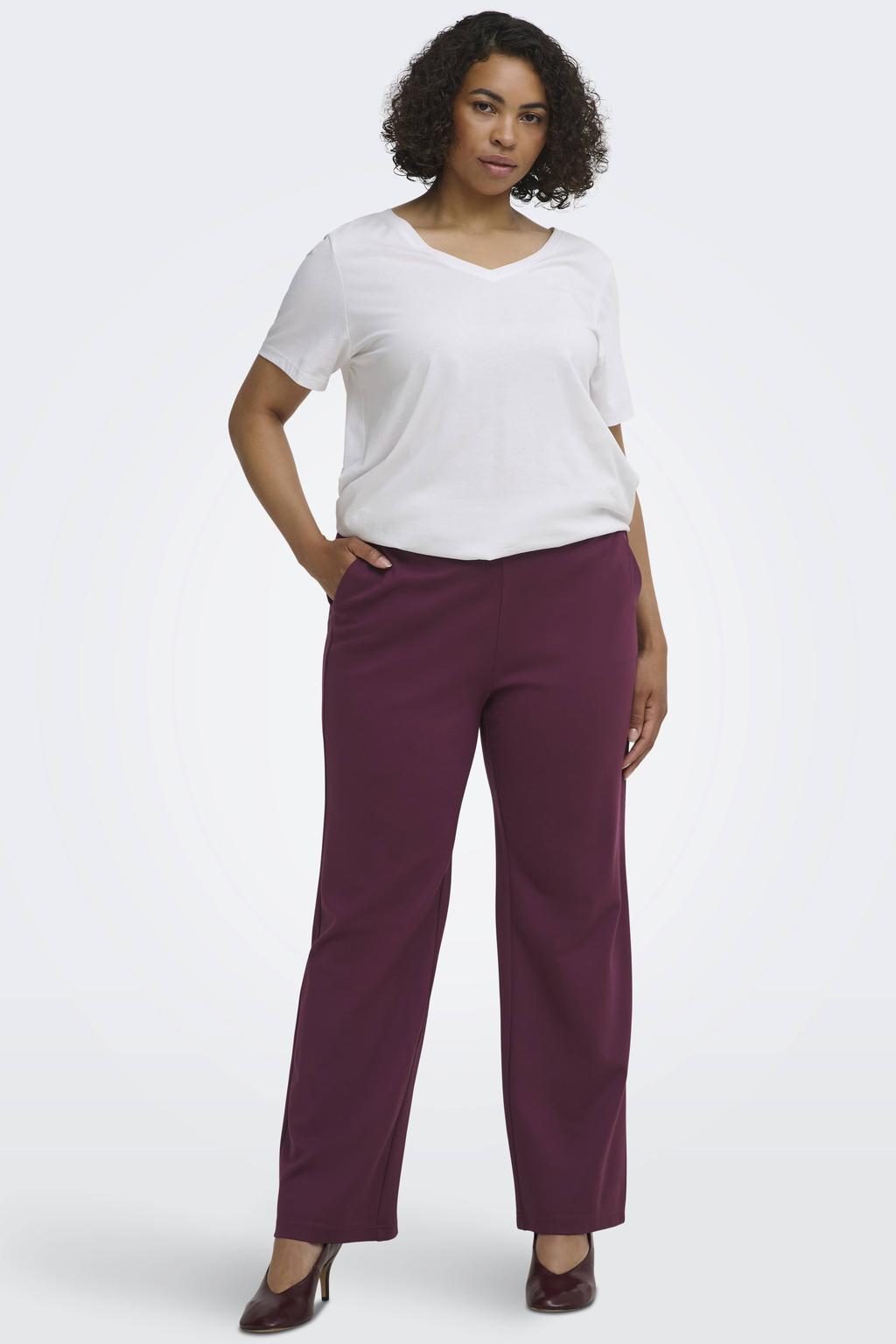 Donkerrode dames ONLY CARMAKOMA straight leg casual broek Plus Size van viscose met effen