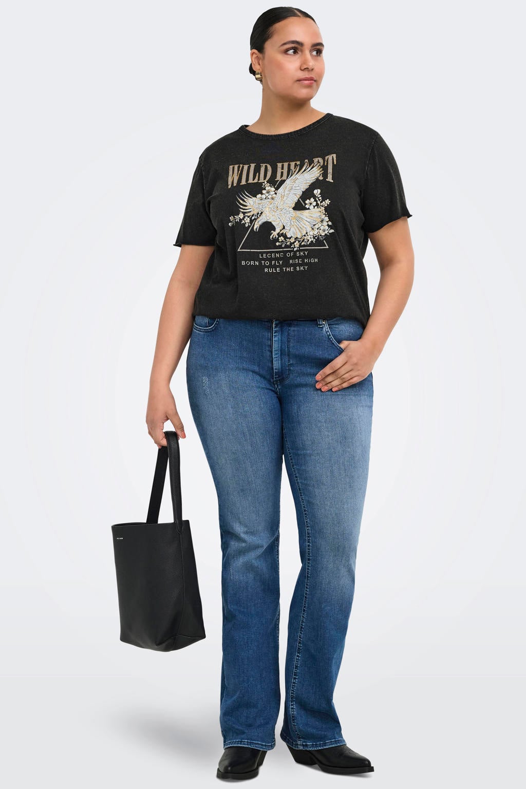 ONLY CARMAKOMA rechtvallend T-shirt Plus Size met print - antraciet