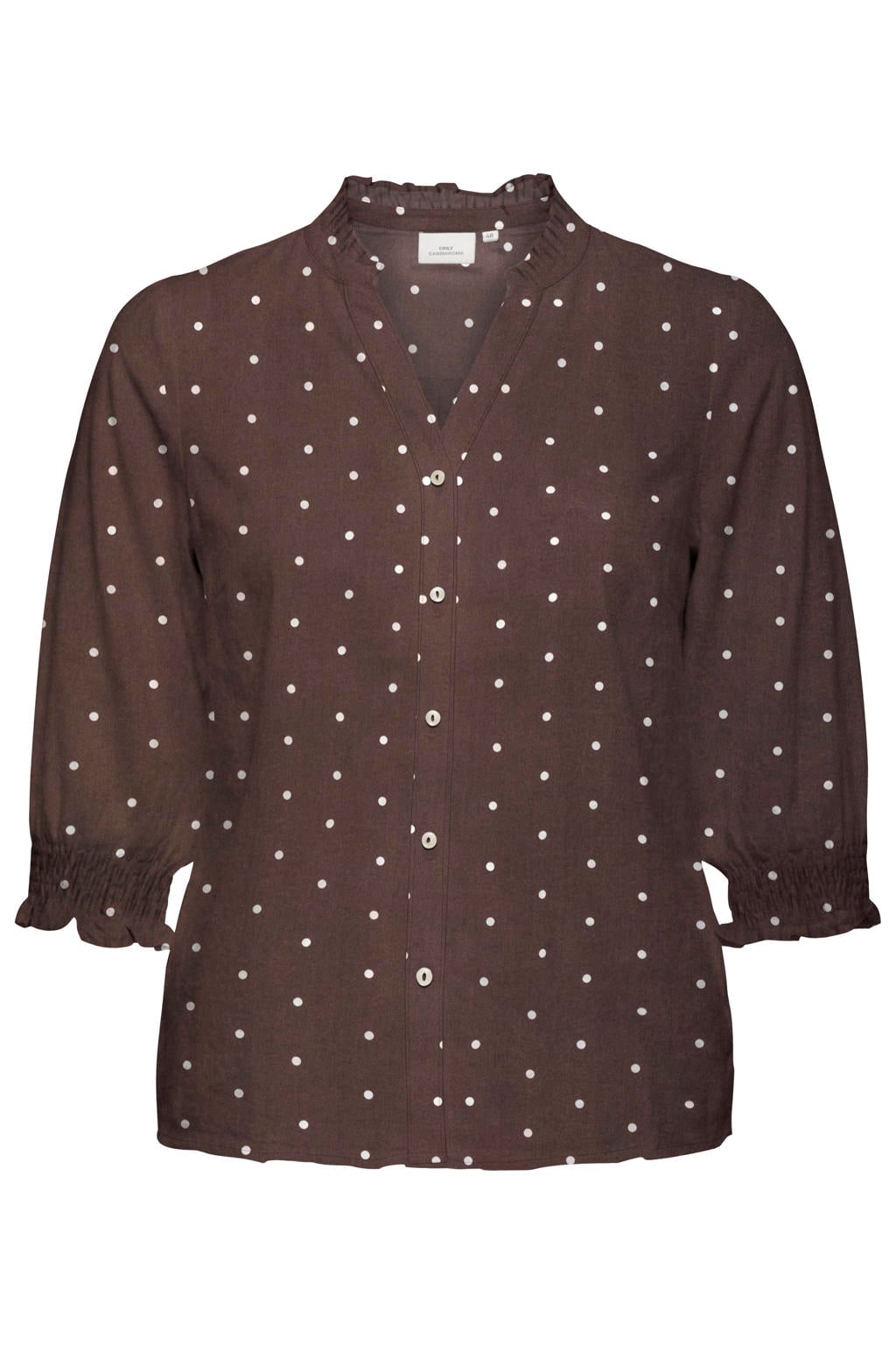 Bruine dames ONLY CARMAKOMA rechtvallende blouse Plus Size van viscose met dierenprint, driekwart mouwen, knoopsluiting en geweven detail