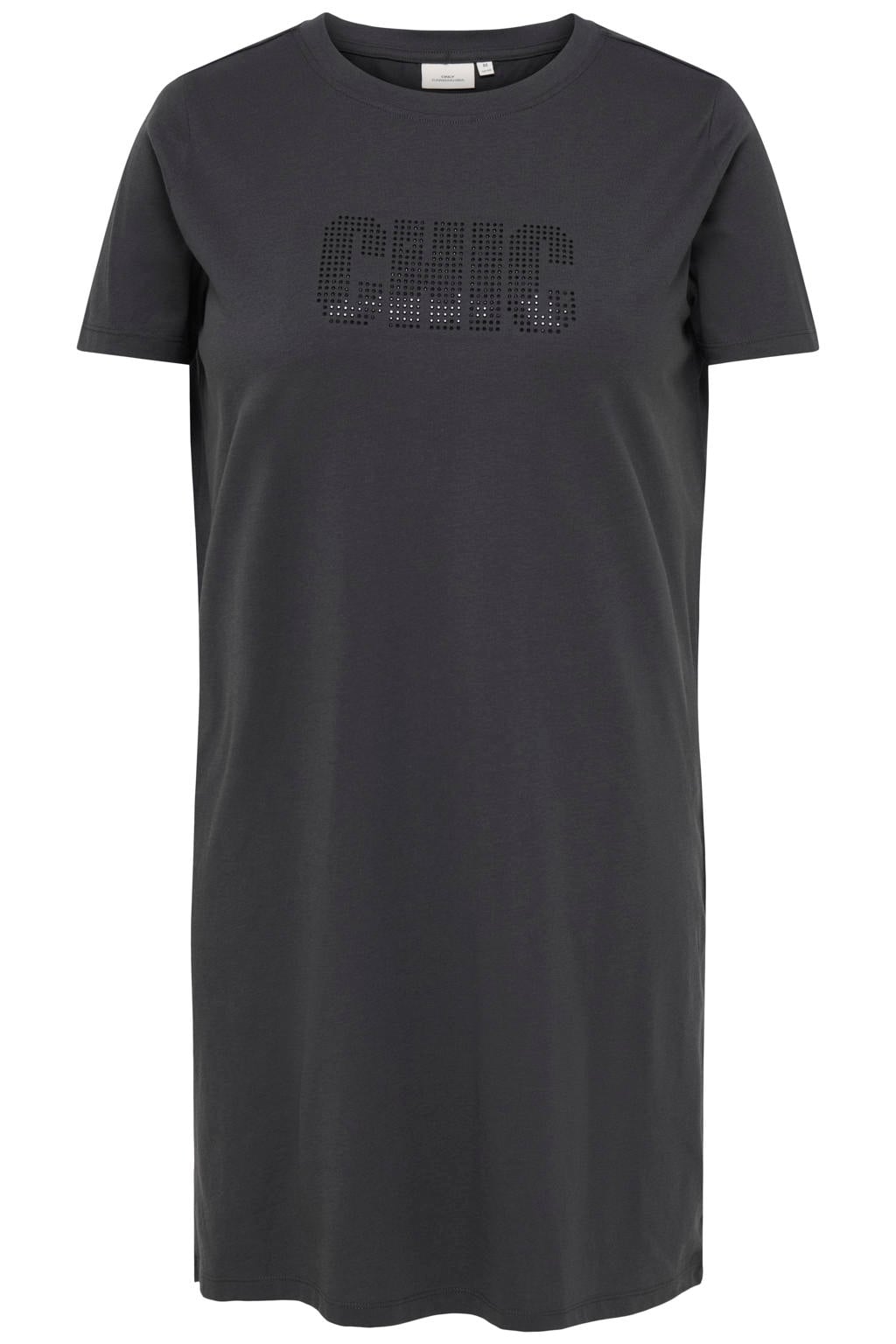 ONLY CARMAKOMA mini jurk met strass-steentjes en tekst Plus Size - grijs