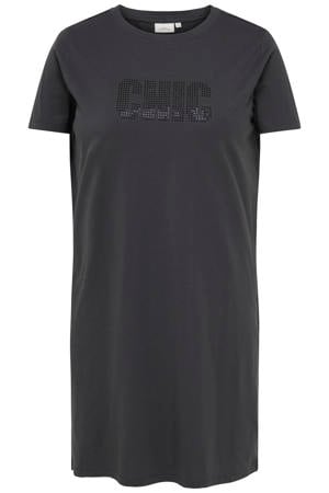 mini jurk met strass-steentjes en tekst Plus Size - grijs