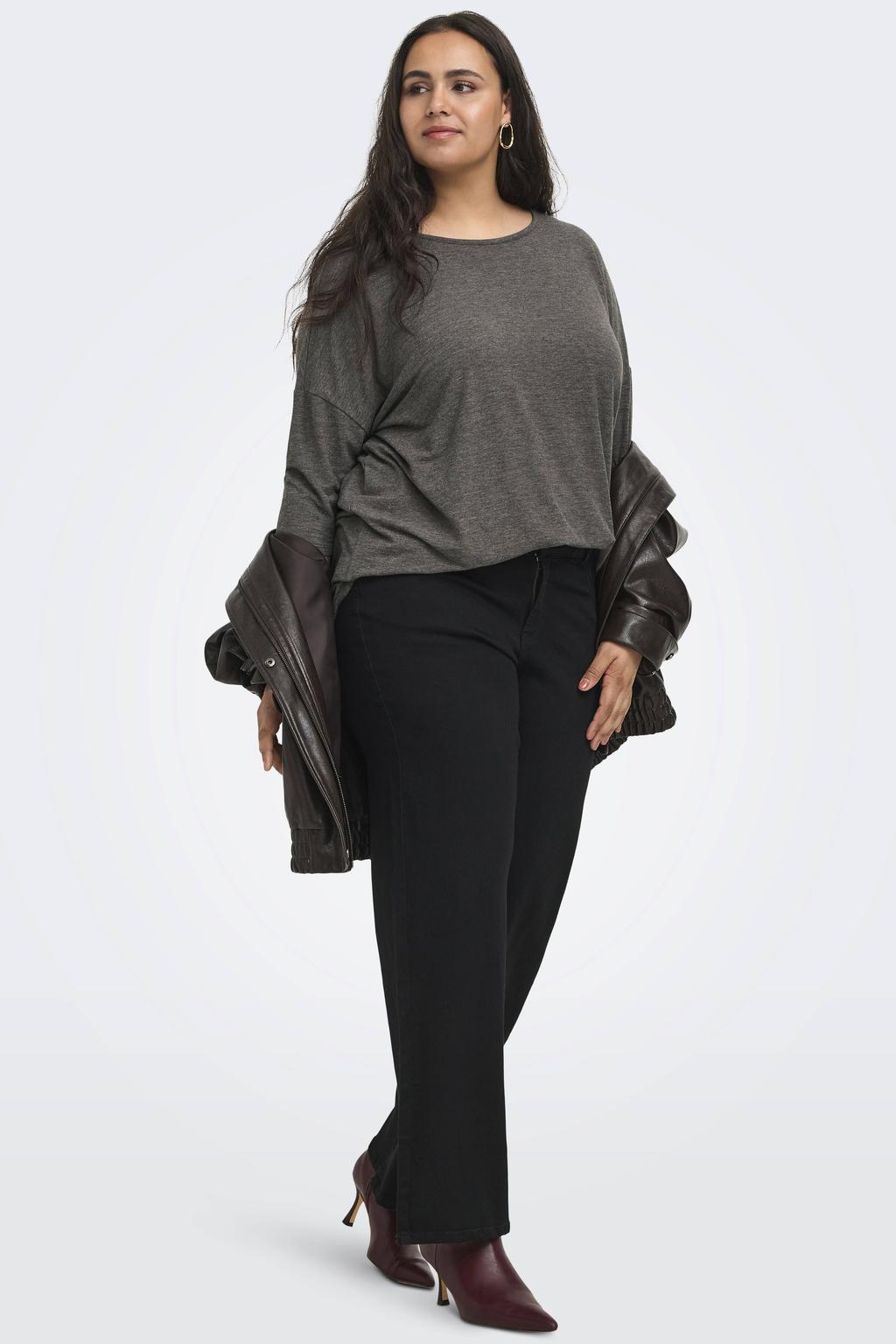 Antraciete dames ONLY CARMAKOMA oversized top Plus Size van polyester met effen en driekwart mouwen