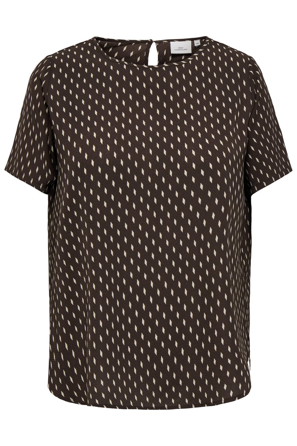 Bruin en witte dames ONLY CARMAKOMA rechtvallende top Plus Size en stippen van polyester met korte mouwen