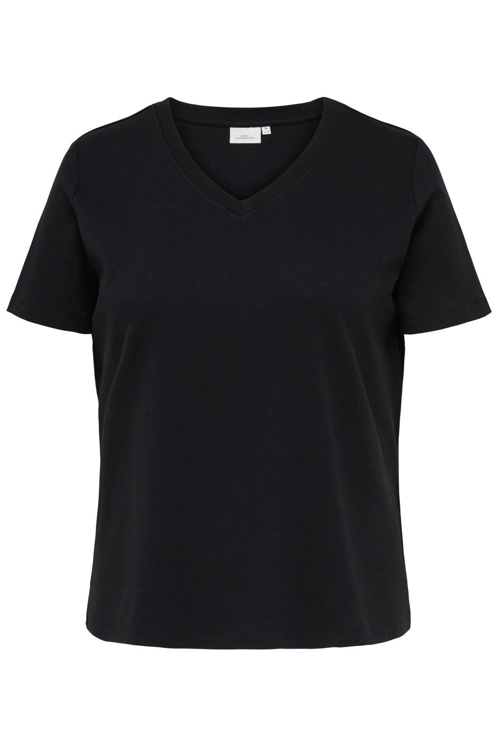 Zwarte dames ONLY CARMAKOMA T-shirt Plus Size van katoen met effen