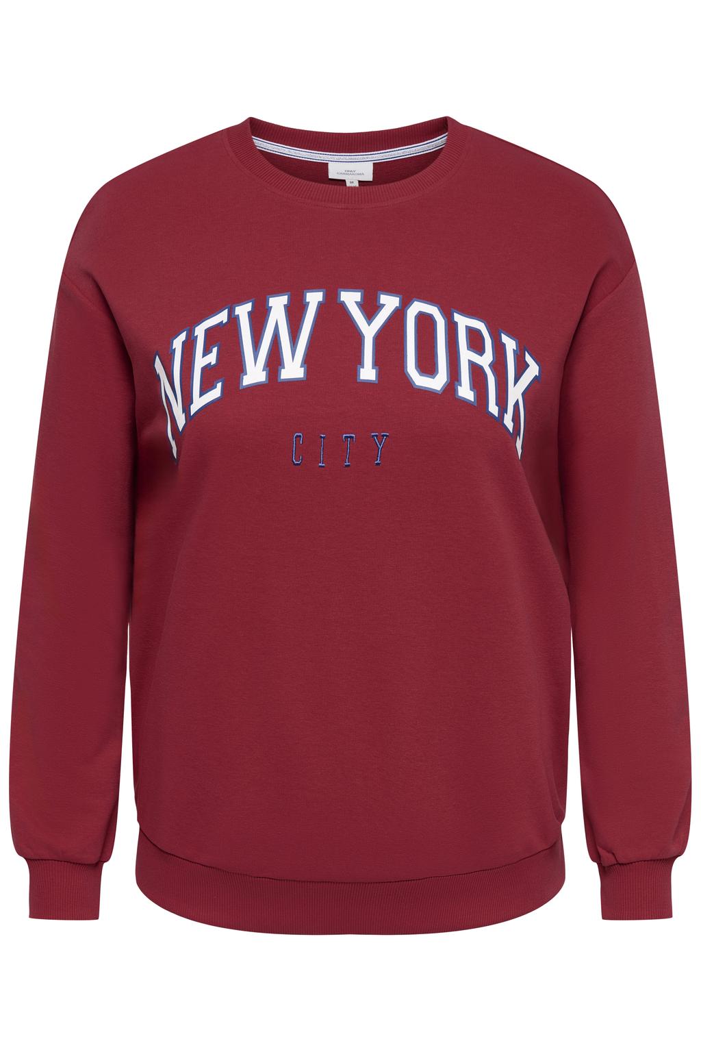 Rood, blauw en witte dames ONLY CARMAKOMA katoenen sweater Plus Size met tekst print en lange mouwen