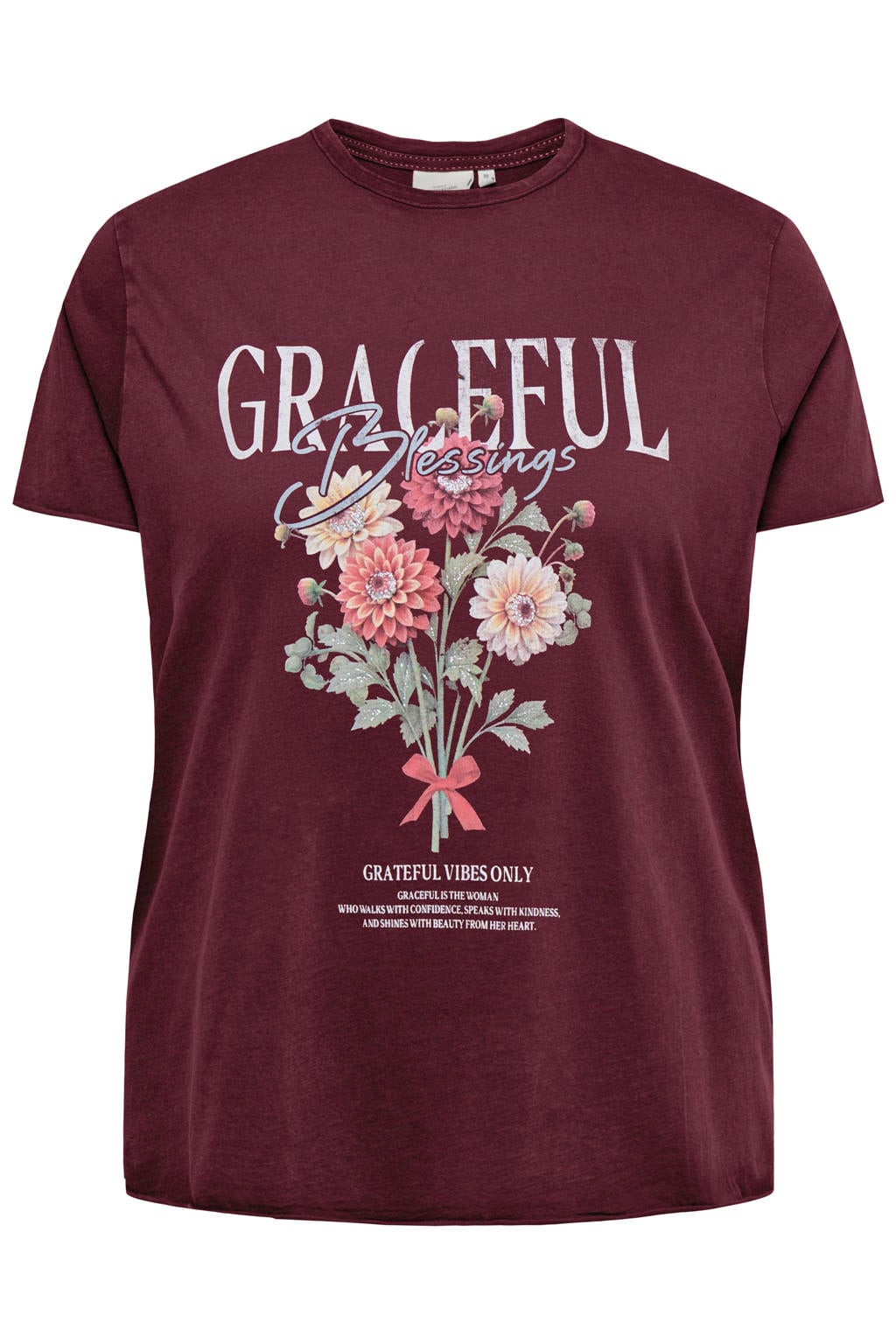ONLY CARMAKOMA rechtvallend T-shirt Plus Size met print - donkerrood