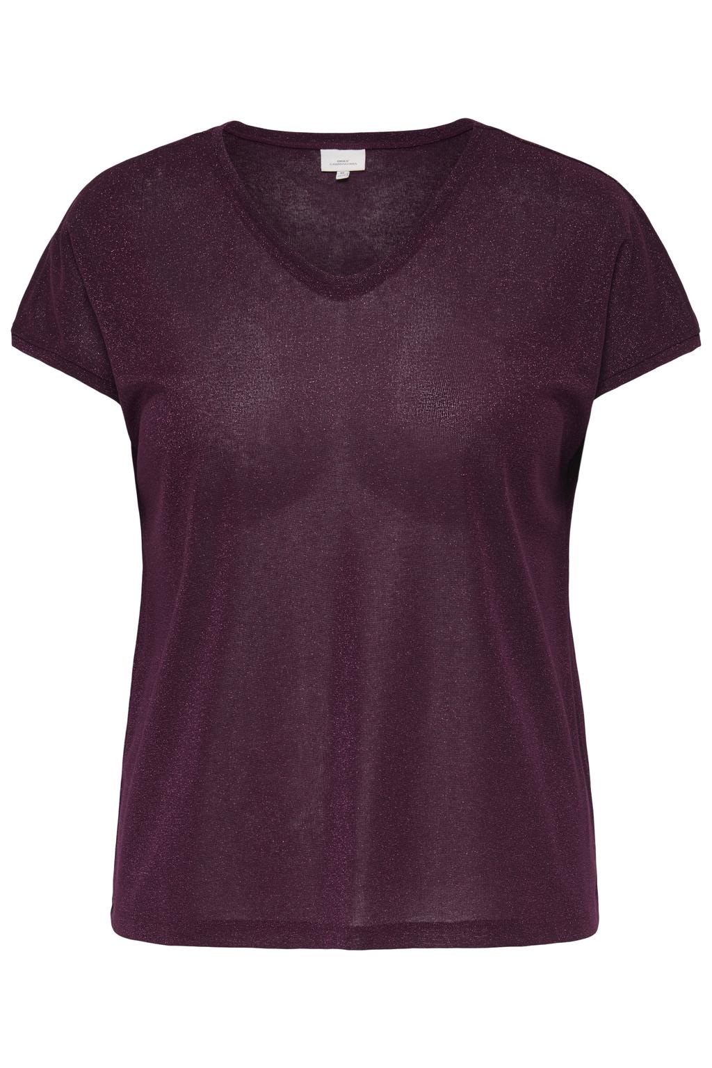 Donkerpaarse dames ONLY CARMAKOMA top Plus Size van polyester met effen, korte mouwen en lurex
