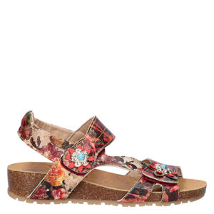 imitatieleren gebloemde sandalen met sleehak - rood meerkleurig