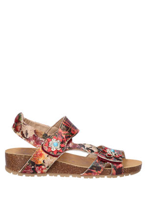 imitatieleren gebloemde sandalen met sleehak - rood meerkleurig