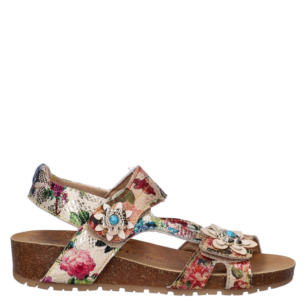 Mustang imitatieleren sandalen met sleehak - beige/rood/blauw