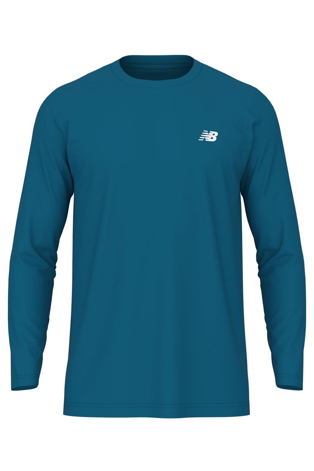 Petrolkleurige heren New Balance sportshirt mouwen van polyester met effen, lange mouwen en ronde hals