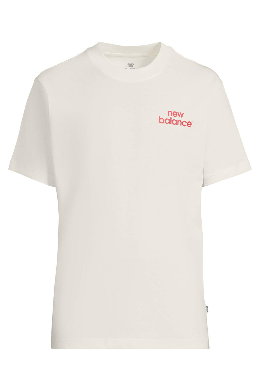 Ecru en rode heren New Balance regular fit T-shirt van katoen met korte mouwen en ronde hals