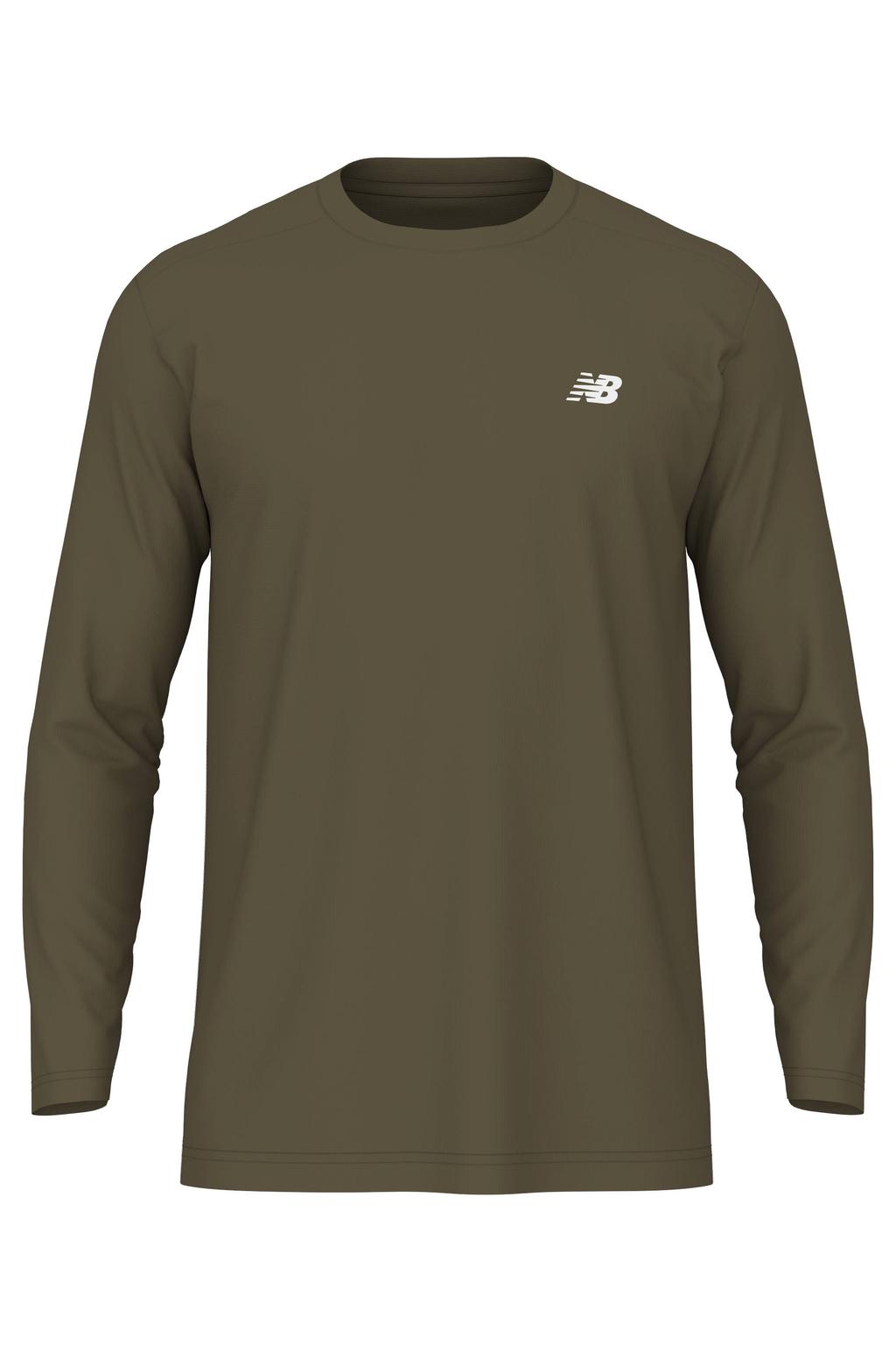 Olijfgroene heren New Balance sportshirt mouwen van polyester met effen, lange mouwen en ronde hals