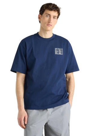 regular fit T-shirt met backprint - donkerblauw