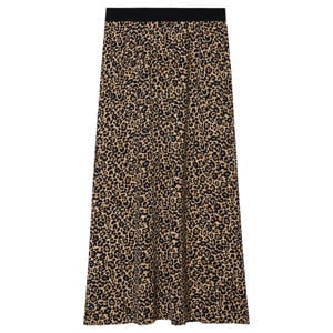 midi rok met split en panterprint - beige
