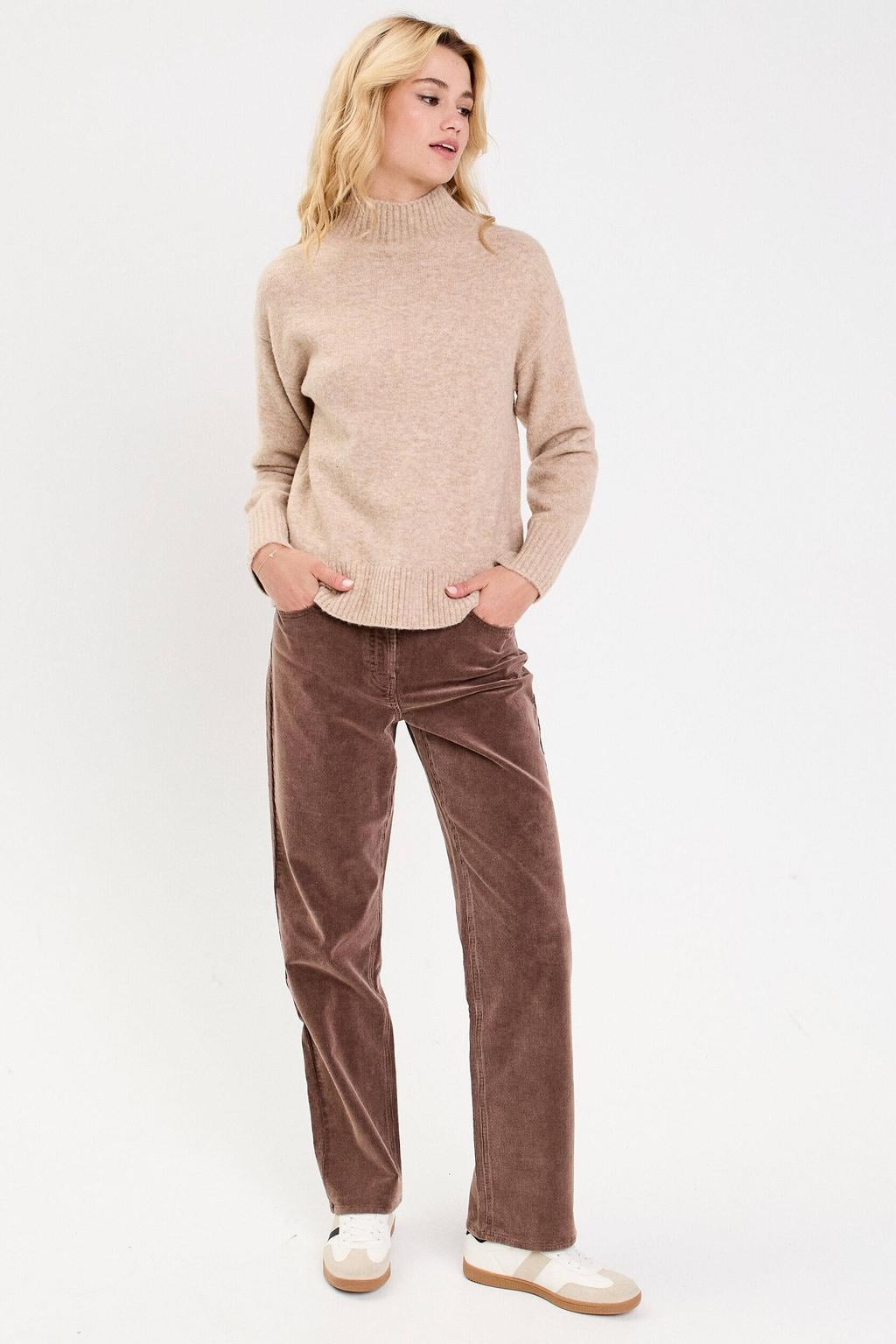 Bruine dames Cache Cache fluwelen bootcut casual broek met regular waist en rits- en knoopsluiting