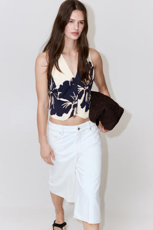 gebloemde top - ecru