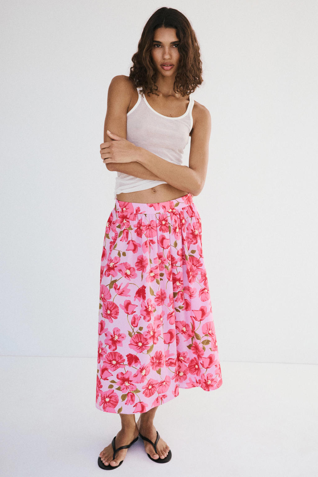Mango gebloemde midi rok - roze