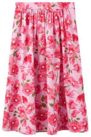 gebloemde midi rok - roze