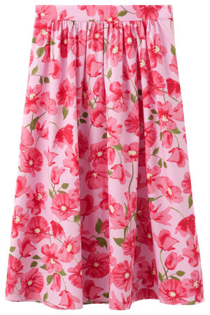 gebloemde midi rok - roze
