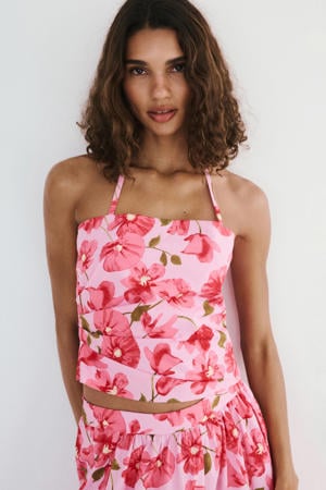 gebloemde top - roze