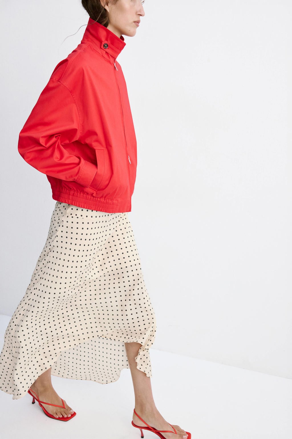 Mango midi rok met stippen - ecru