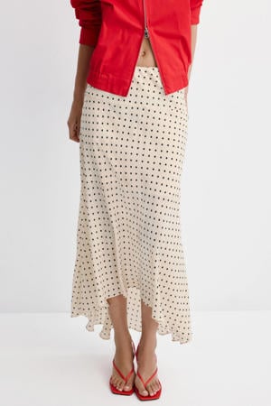 midi rok met stippen - ecru