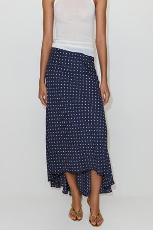 midi rok met stippen - blauw