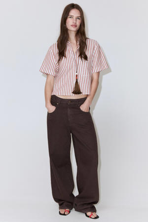 blouse met krijtstreep en linnen - donkerrood