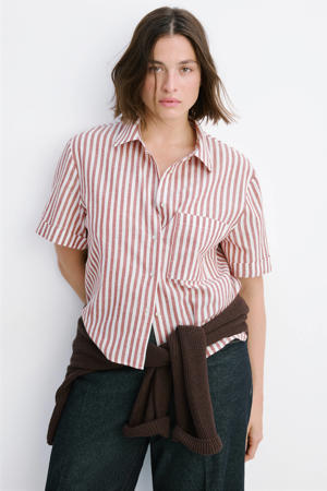 blouse met krijtstreep en linnen - donkerrood