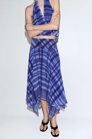 geruite midi rok - blauw
