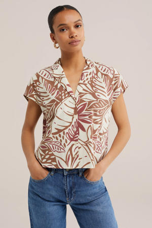 blouse met krijtstreep roodbruin