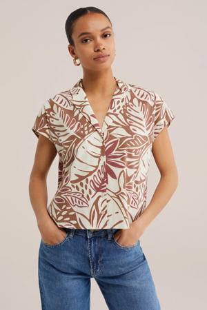 blouse met krijtstreep roodbruin