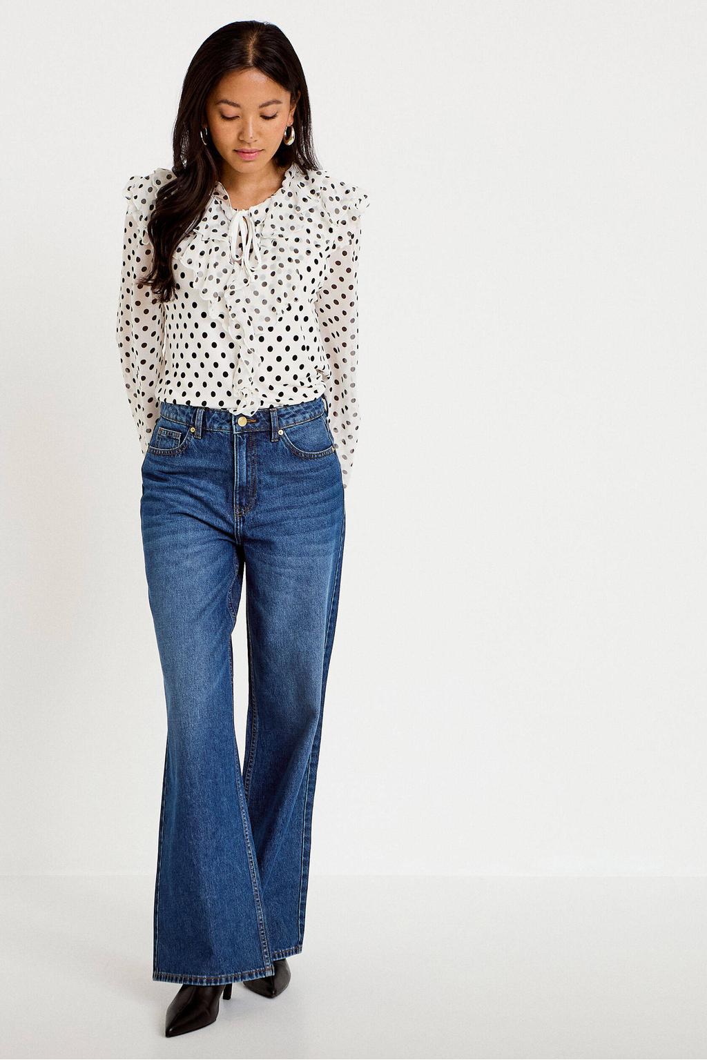 Stonewashed dames Cache Cache wide leg jeans stonewashed van denim met high waist, rits- en knoopsluiting en effen