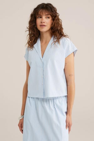 blouse met krijtstreep lichtblauw