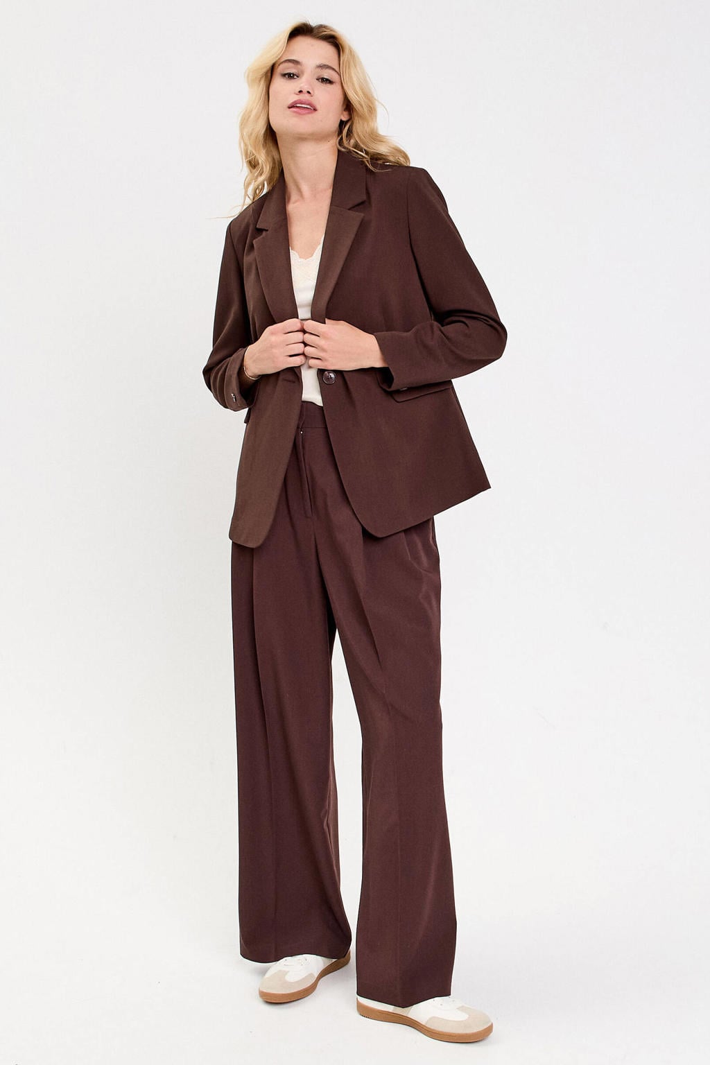 Donkerblauwe dames Cache Cache regular fit blazer van polyester met effen, lange mouwen en reverskraag