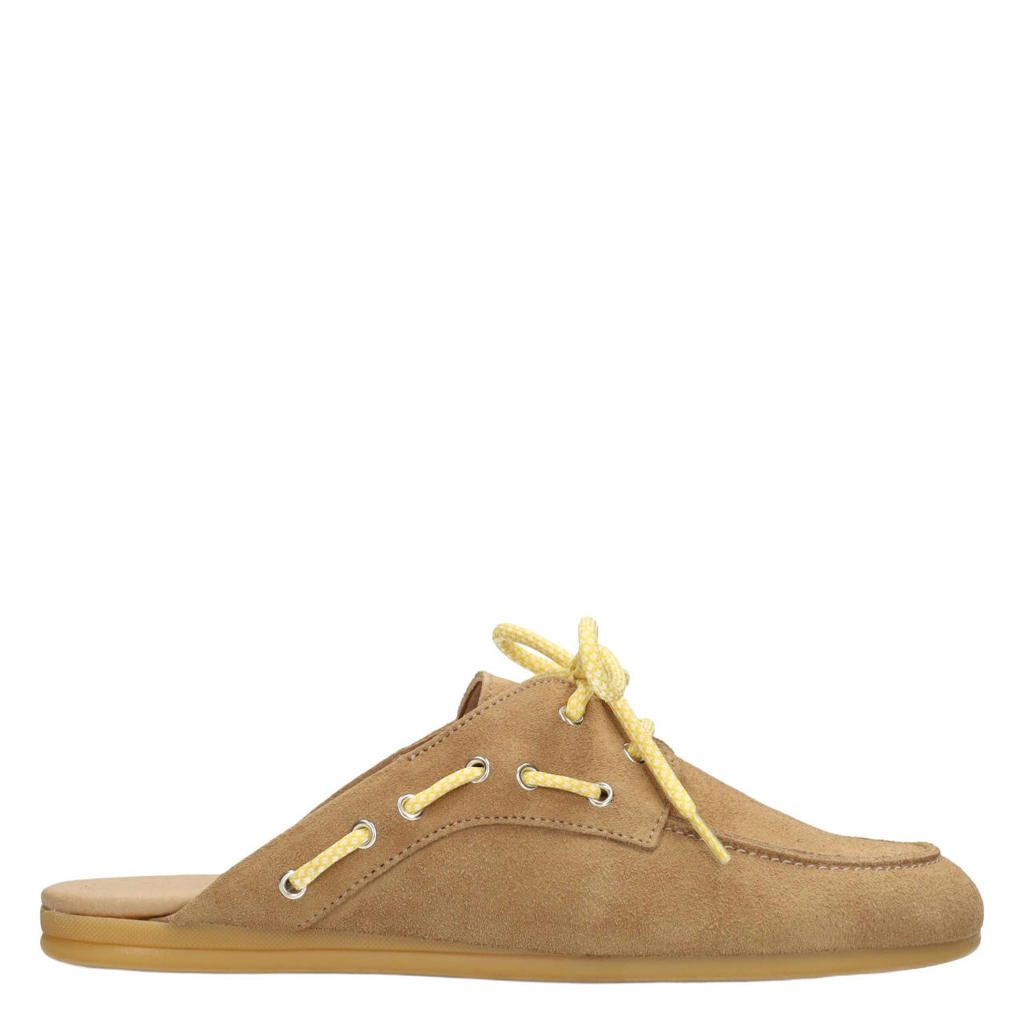 Camelkleurige dames Poelman Loes suède clogs -