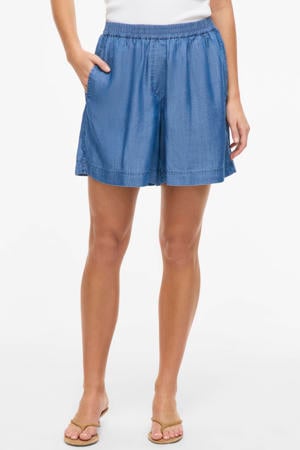 high wide leg korte broek - mediumblauw