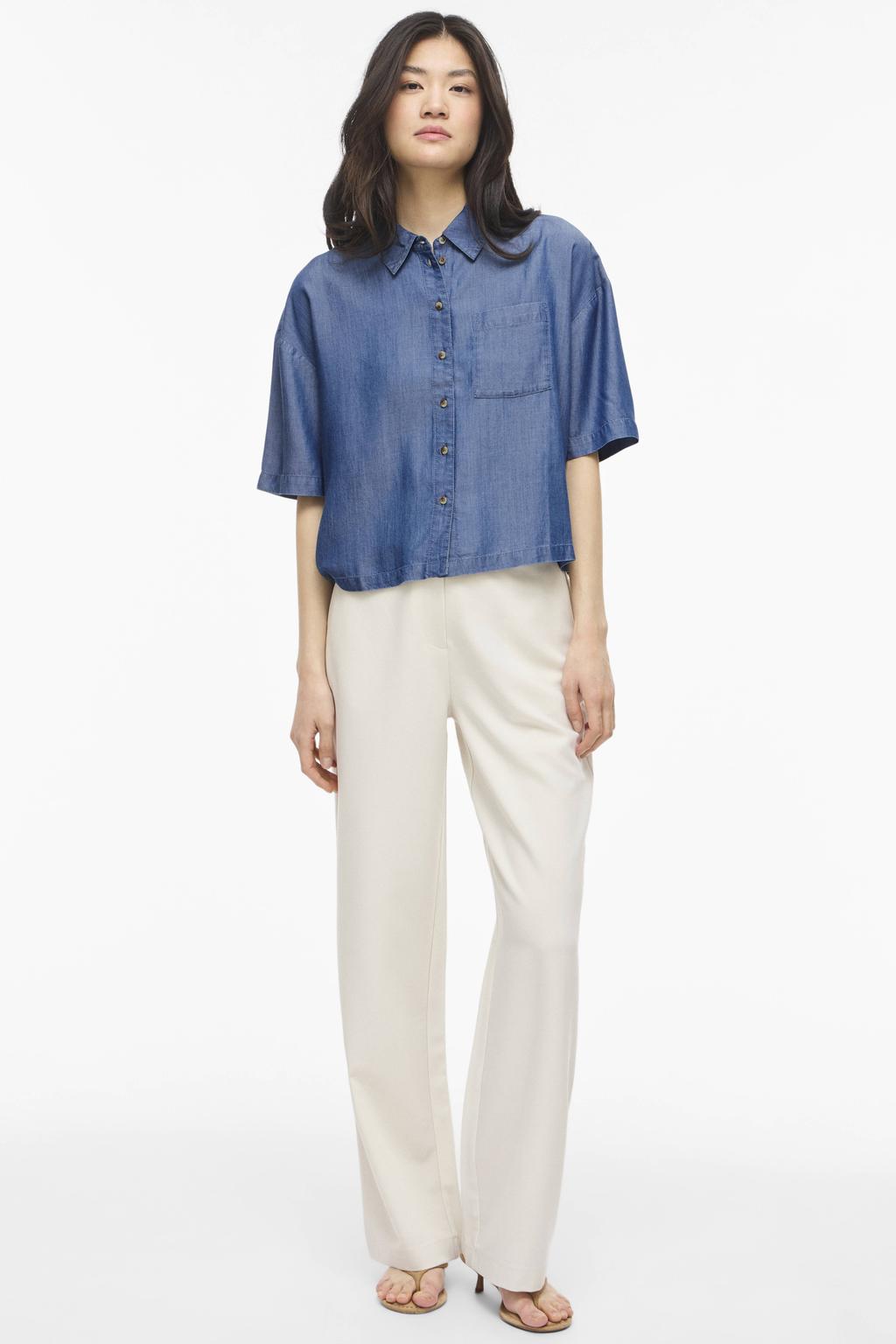 VILA rechtvallende blouse - middelblauw denim