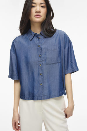 rechtvallende blouse - middelblauw denim