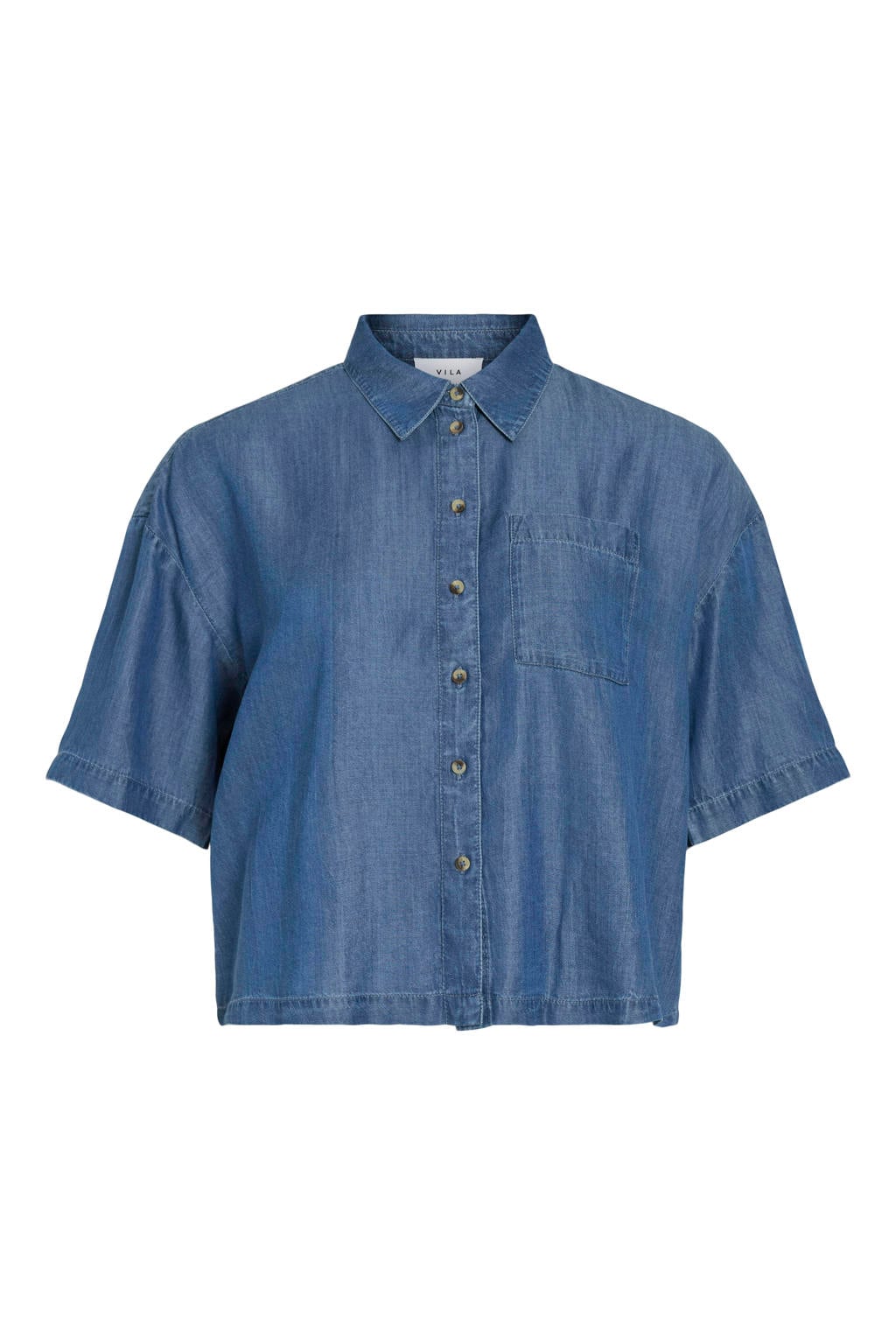 VILA rechtvallende blouse - middelblauw denim
